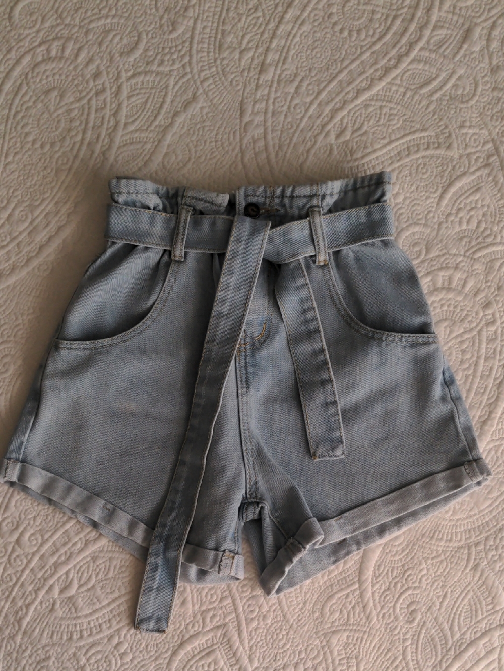 Shein High-Waist Paperbag Light Blue Denim Shorts